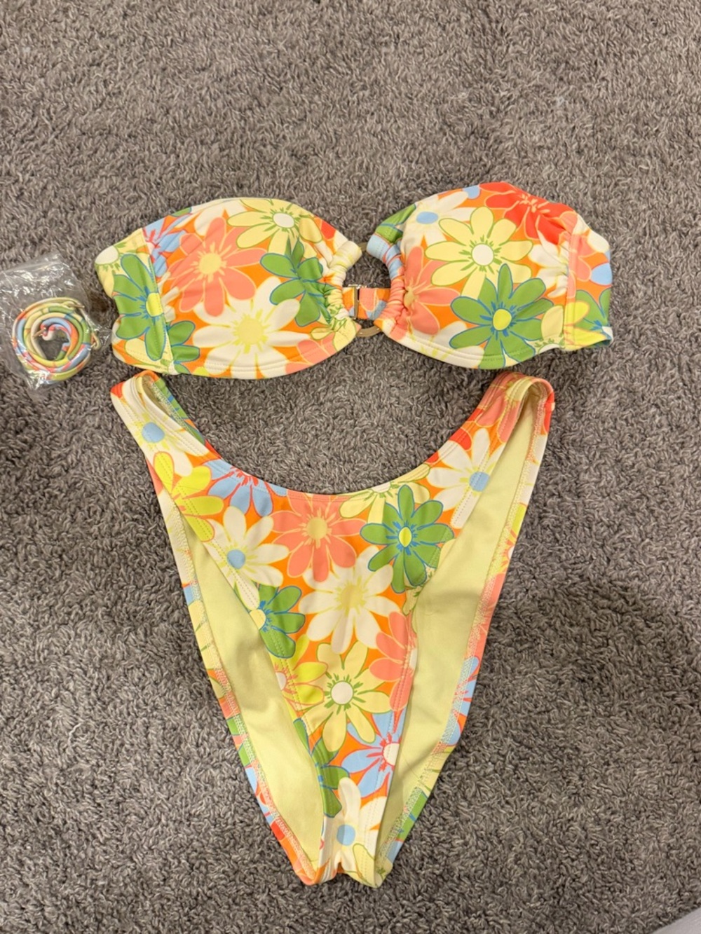 wild fable Yellow Floral Bandeau Bikini Set with Orange & Green Accents